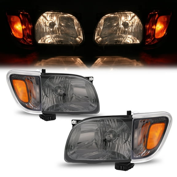 Kojem Pair Headlights+ Corner Lights For 2001-2004 Toyota Tacoma Clear Lens Chrome Housing