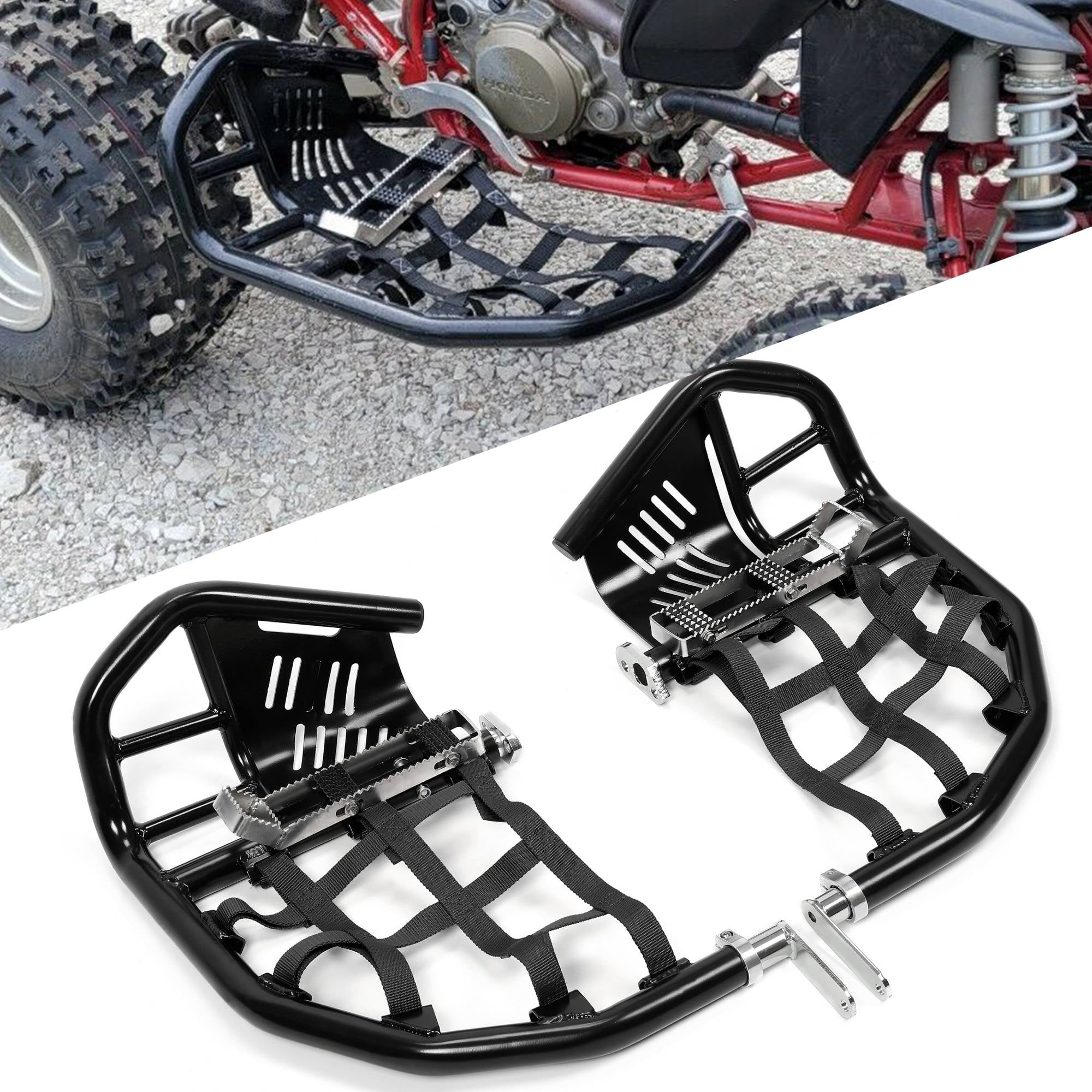 Kojem Pair LH RH Aluminum Nerf Bars Foot Pegs With Heel Guards Black