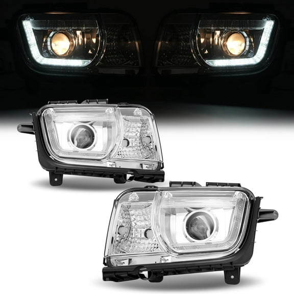 Kojem Pair Projector Headlight for 2010-2013 Chevy Chevrolet Camaro Replaces GM2502346 GM2503346 w/LED Tube DRL Front Light Lamp Left & Right