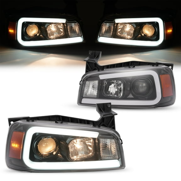 Kojem Pair Projector Headlights for 2006-2010 Dodge Charger Replacement for CH2503163 CH2502163 w/ LED Tube Clear Lens+Black Housing