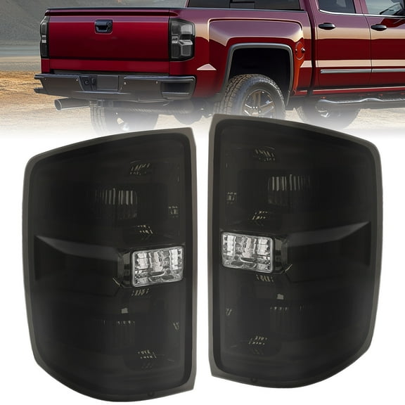 Kojem Pair Tail Lights for 2014-2018 Chevy Chevrolet Silverado 1500/2500/3500 HD GMC Sierra 3500 HD Replacement for GM2800261 GM2801261 w/o Bulbs Smoke Lens Chrome Housing