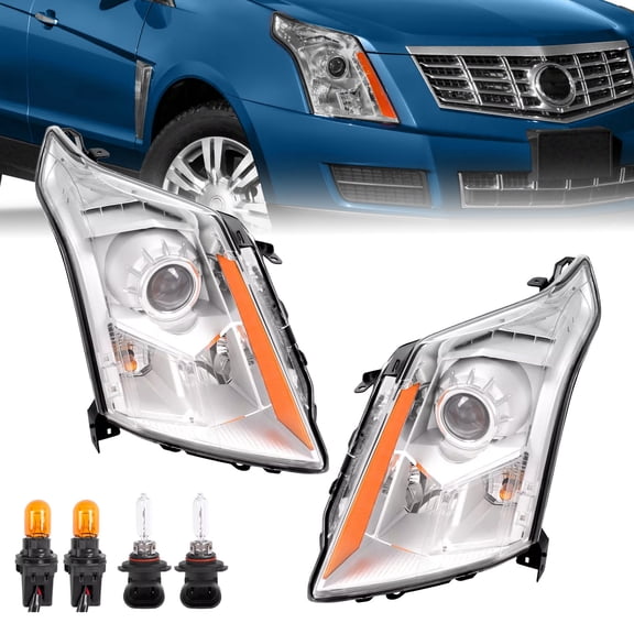 Kojem Projector Headlights for 2010-2016 Cadillac SRX Head Lights Lamps Clear Lens & Chrome Housing Driver & Passenger Side W/Bulbs Replacement for 22853872 22853873 GM2502345 GM2503345