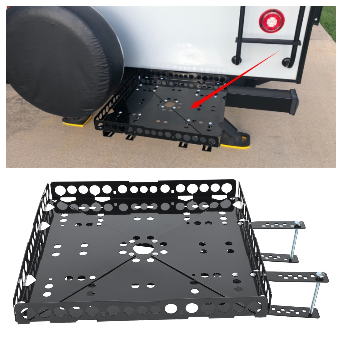 Kojem RV Bumper Mounted Generator Cargo Carrier Tray Kit Steel