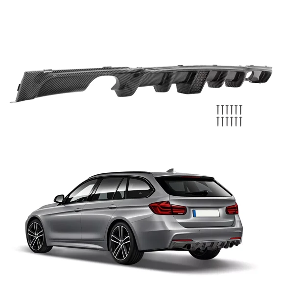 Kojem Rear Bumper Lip Diffuser for 2012-2018 BMW F30 F31 M Sport W/LED Light Carbon Style