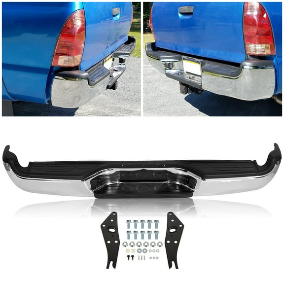 Kojem Rear Bumper for 2005-2015 Toyota Tacoma TO1103113 Steel Chrome w/ Pads Brackets and License Plate Lights
