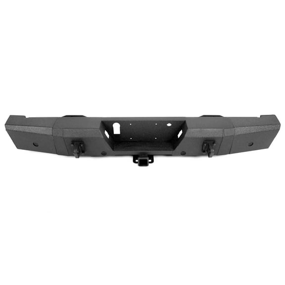 Kojem Rear Bumper for 2015-2017 Ford F150 w/ 2" Receiver Hitch D-Ring Mounts & Step Powder Coated Steel