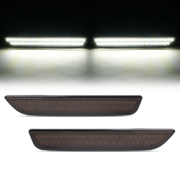 Kojem Rear LED Side Marker Light for 2010-2014 Ford Mustang Base GT Shelby GT500 Boss 302 Smoke Lens White Light Rear 2Pcs