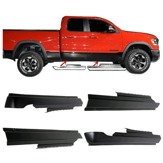 Kojem Rocker Panel Guard Sill Trim for 2009-2018 Dodge Ram Crew Cab - Matte Black Textured Rocker Panel Protector Guard Cover Trim