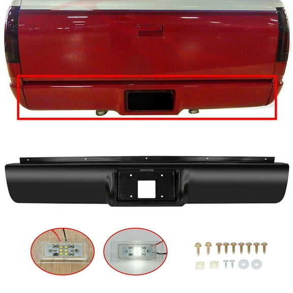 Kojem Roll Pan Fit for 1988-1998 Chevrolet C1500 Rear Bumper Roll Pan, Black,Steel with License Lamp