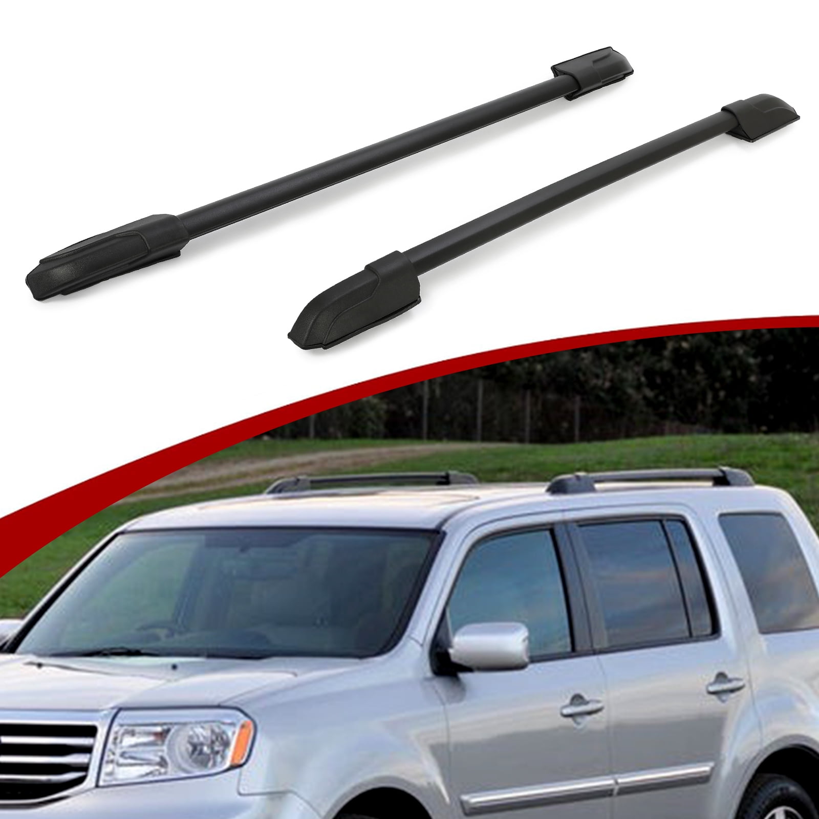 Kojem Roof Rack Side Rails Set for 2009 2015 Honda Pilot Aluminum Plastic Powder Coated Black