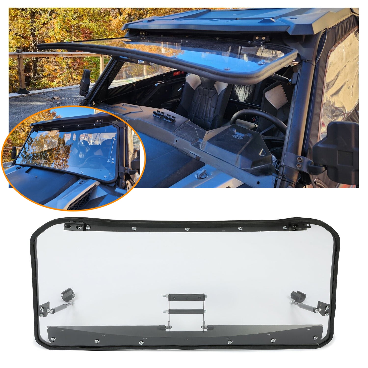 3-in-1 Flip Windshield For Polaris General 1000 / 4 (2016+) - Scratch Resistant, Clear