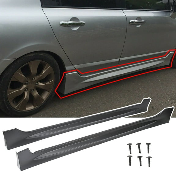 Kojem Side Skirts Body Kit for 2006-2011 Honda Civic 4 Door Sedan Mugen PU MU Extension PP Panel Black Bottom Side Line Extension RR Style