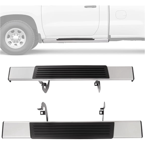 Kojem Running Board Side Step Compatible with 2019-2025 Chevrolet Chevy Silverado 1500 2500 HD 3500 HD & GMC Sierra 1500 2500 HD 3500 HD Regular Cab 6" Step Bars 450LBS Silvery Black