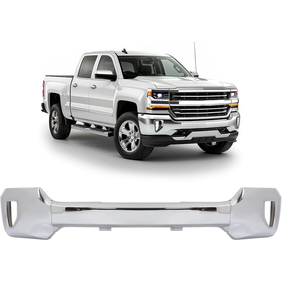 Kojem Silvery Alloy Steel Bumper Compatible with 2016-2019 Chevy Chevrolet Silverado 2016-2019 Replacement For Gm1002861