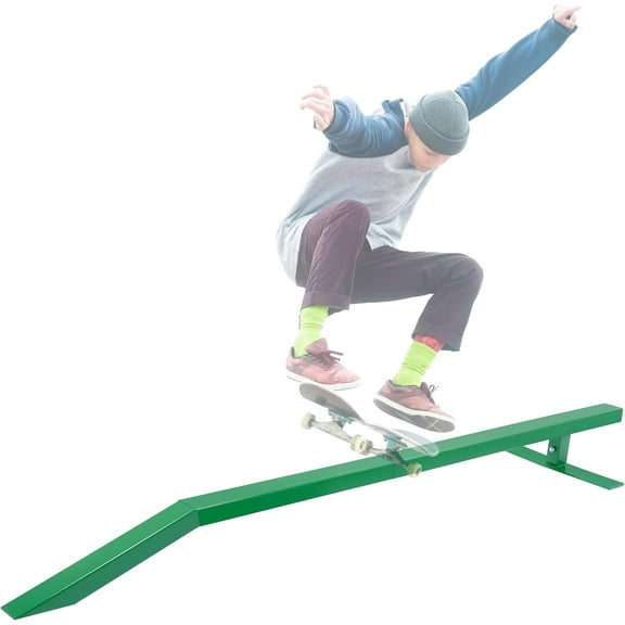 Kojem Skate Grind Rail Portable Skateboard Rail for Grinding, Ideal for Skateboarders, BMX, Scooters & More, Green Powder-Coated Steel