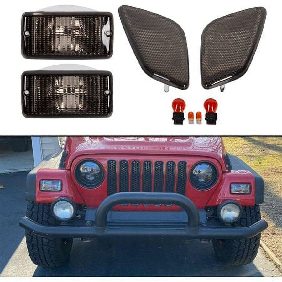 Smoked Lens Bumper Signal & Fender Side Marker Light Set For 1997-2006 Jeep Wrangler TJ – Chrome Housing, 4-Piece