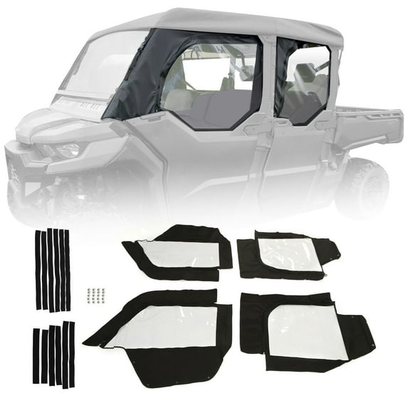 Kojem Soft Upper Windshield Door for 2017-2022 All Can-Am Defender Max-4 models Soft Cab Enclosure Waterproof Rollable Window Door Enclosure Kit Black and Clear