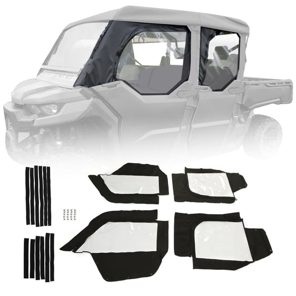 Kojem Soft Upper Windshield Door for 2017-2022 All Can-Am Defender Max-4 models Soft Cab Enclosure Waterproof Rollable Window Door Enclosure Kit Black and Clear