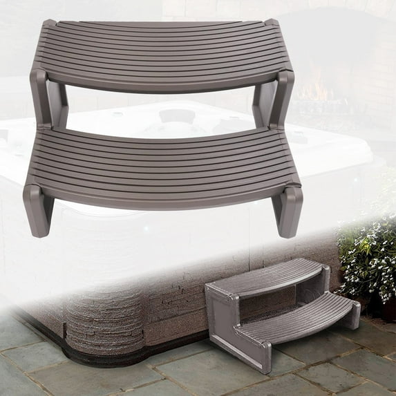 Kojem Spa Step Hot Tub 2-Step Universal Outdoor Indoor Step Stool Pool Ladder Slip Resistant Striped Carbon Gray Plastic