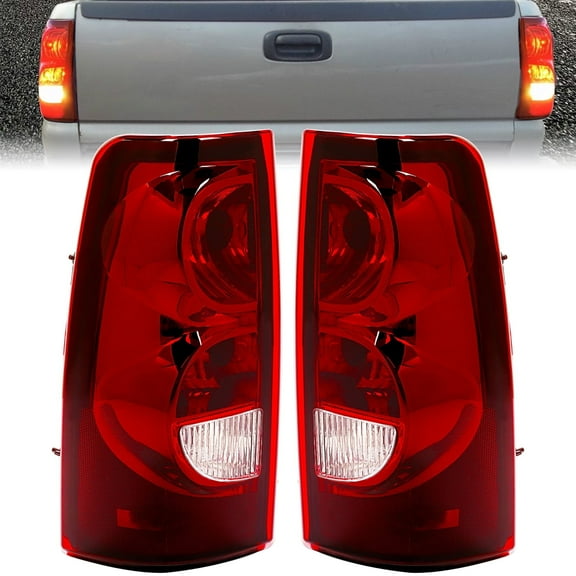 Kojem Tail Lights Pair for 2003-2007 Chevy Silverado 1500 2500 3500 Pickup Rear Tail Lamp Dark Red Lens + Chrome Housing Set