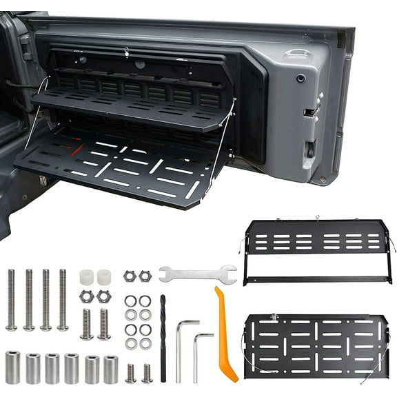 Kojem Tailgate Table Rear Door Table Storage Cargo Shelf for 2018-2021 Wrangler JL 2/4 Door Double Layer Steel Rack Rear Foldable Back Shelf