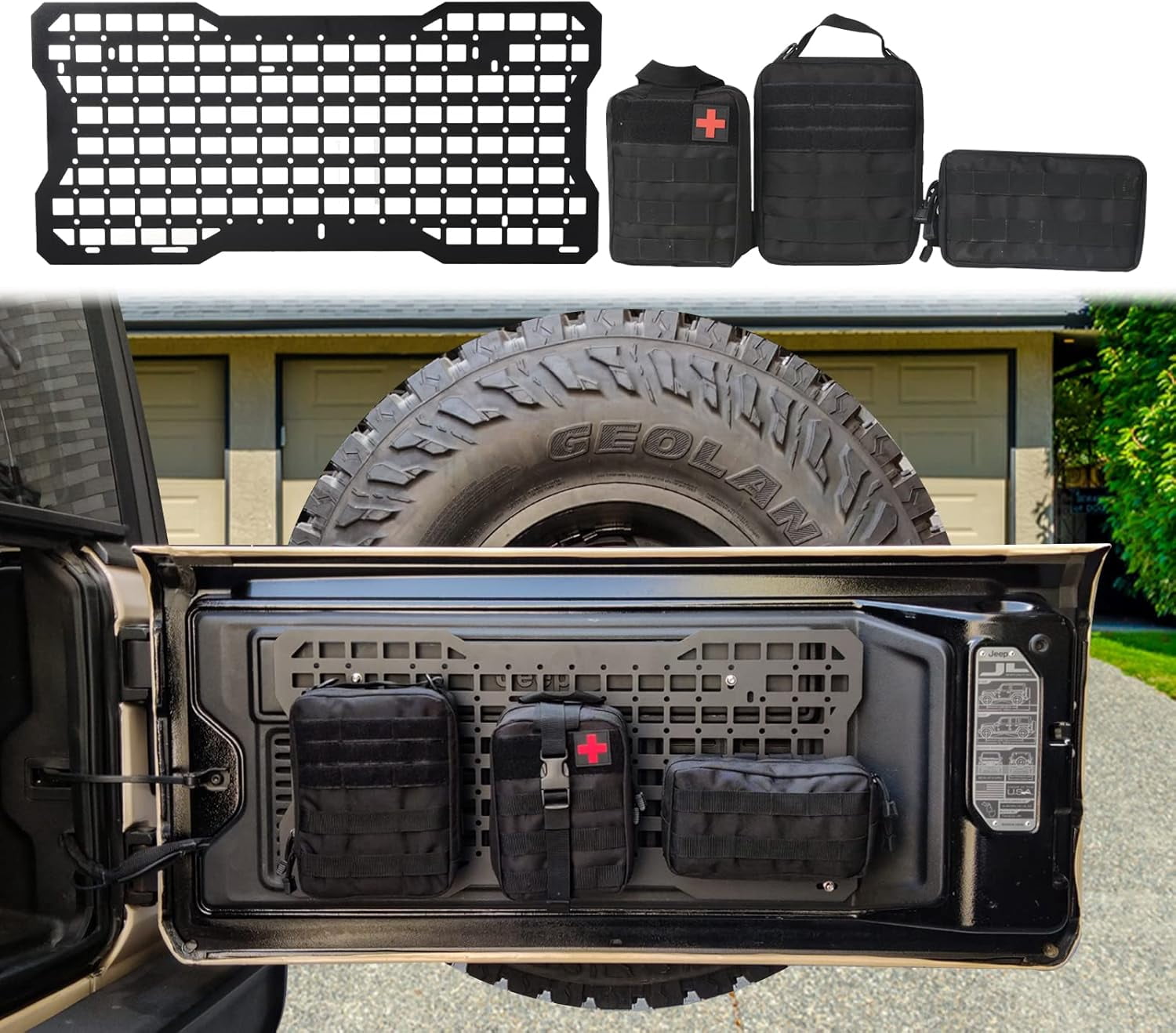 Kojem Tailgate Tactical Molle Panel + 3 Storage Bag for 2007-2022 JEEP WRANGLER JK JL