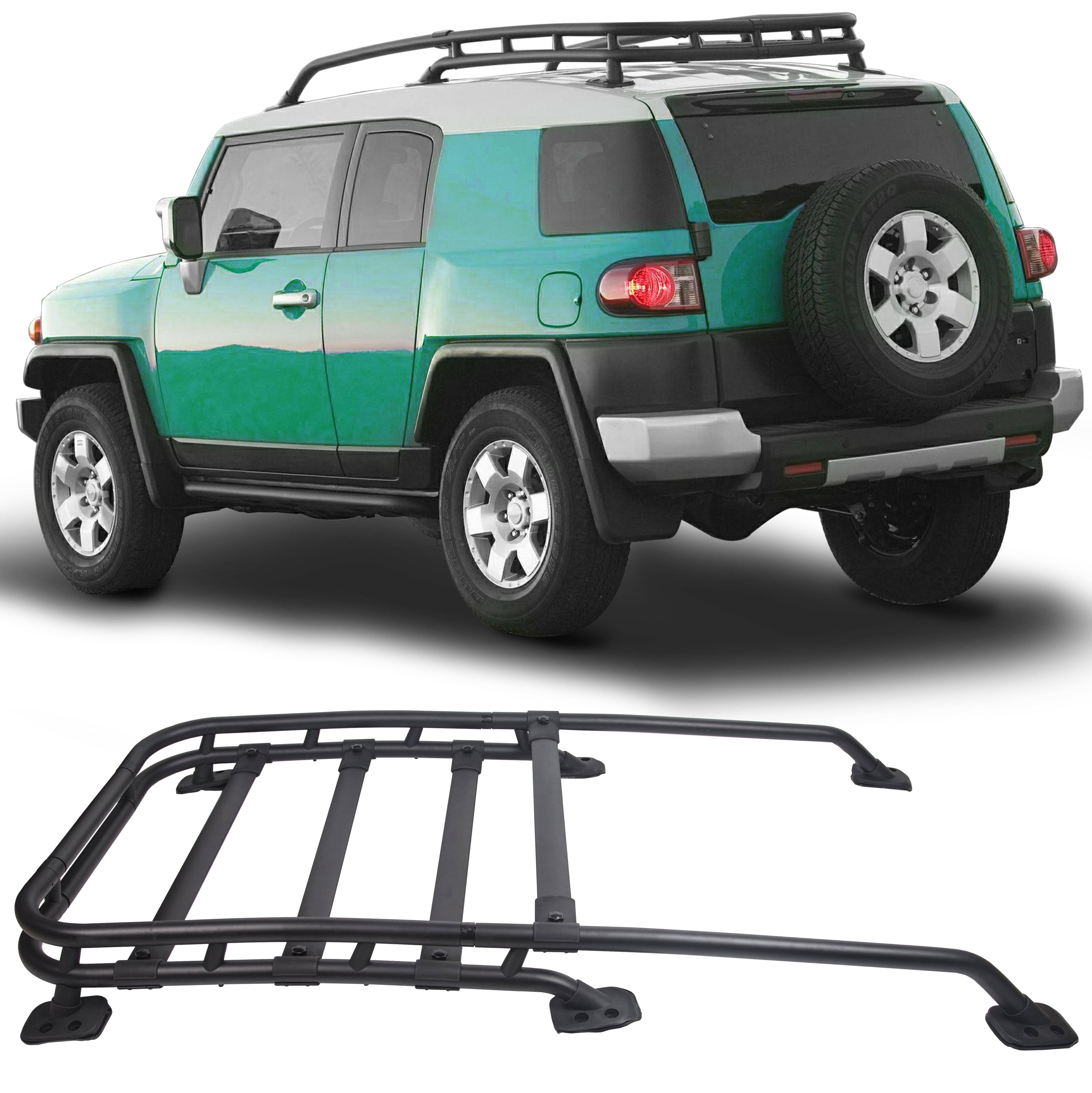 Kojem Roof Rack Rail Cargo Carrier for Toyota FJ Cruiser, 150 lbs Capacity, Black Aluminum