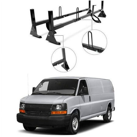 Kojem Universal 2 Bars Roof Rack Mount Full-Size Vans for Chevy Express Ford E-Series GMC Savana 68"-75" Adjustable Steel Rack Carry Ladders
