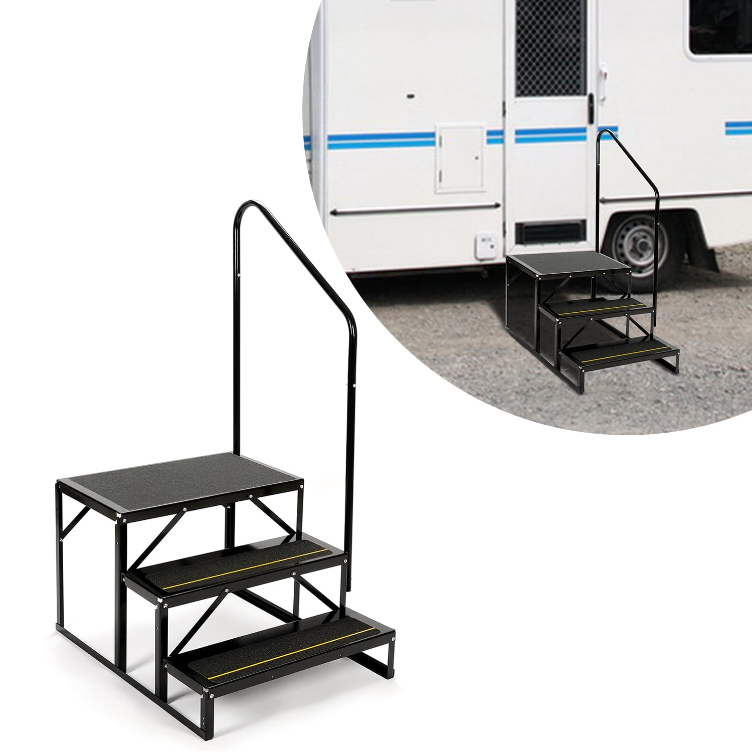 Kojem Universal 3Step Stair with HandRail for RVs Travel Trailers
