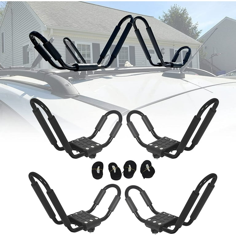  Kayak Roof Rack - J-Bar Hooks Canoe, Surf-Board & Kayaks  Carrier - Universal Fit for SUP Roof-top Rack Mount on SUV, Cars, Truck,  Car Cross-bar with Tie Down Straps & Accessories 