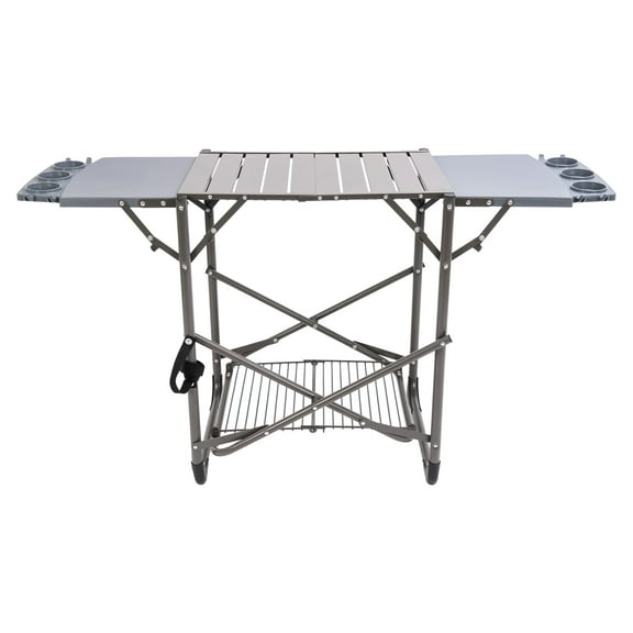Kojem Universal Grill Stand Portable & Foldable Grill Table Rack Cart Outside for Camping, Barbecue, Picnic, Gatherings Steel+Plastic Powder Coated Gray