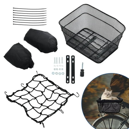 Kojem Universal Rear Bike Basket, with Adjustable Cargo Net and Waterproof Rainproof Cover, Fits to Most Rear Bike Racks, High Capacity