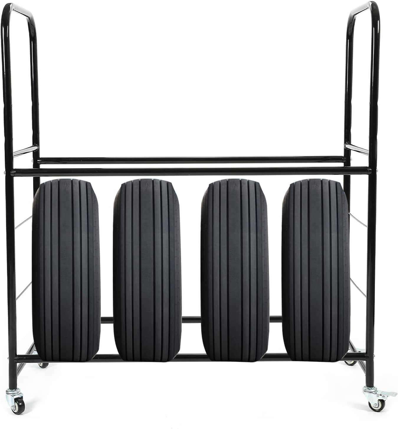 Kojem Universal Tire Storage Rack for Garage, Rolling Tire Organizer Shelving Rack w/ Adjustable Tire Stand, Steel Black, 46'' X 19'' X 44''