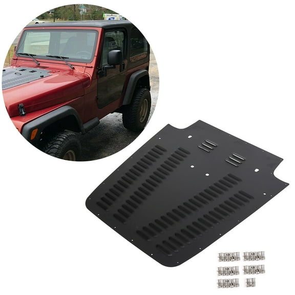 Kojem Vented Hood Louver Engine Vent Insert Radiator Cooling Panel for 1997-2002 Jeep Wrangler TJ Black Powder Coating Aluminum