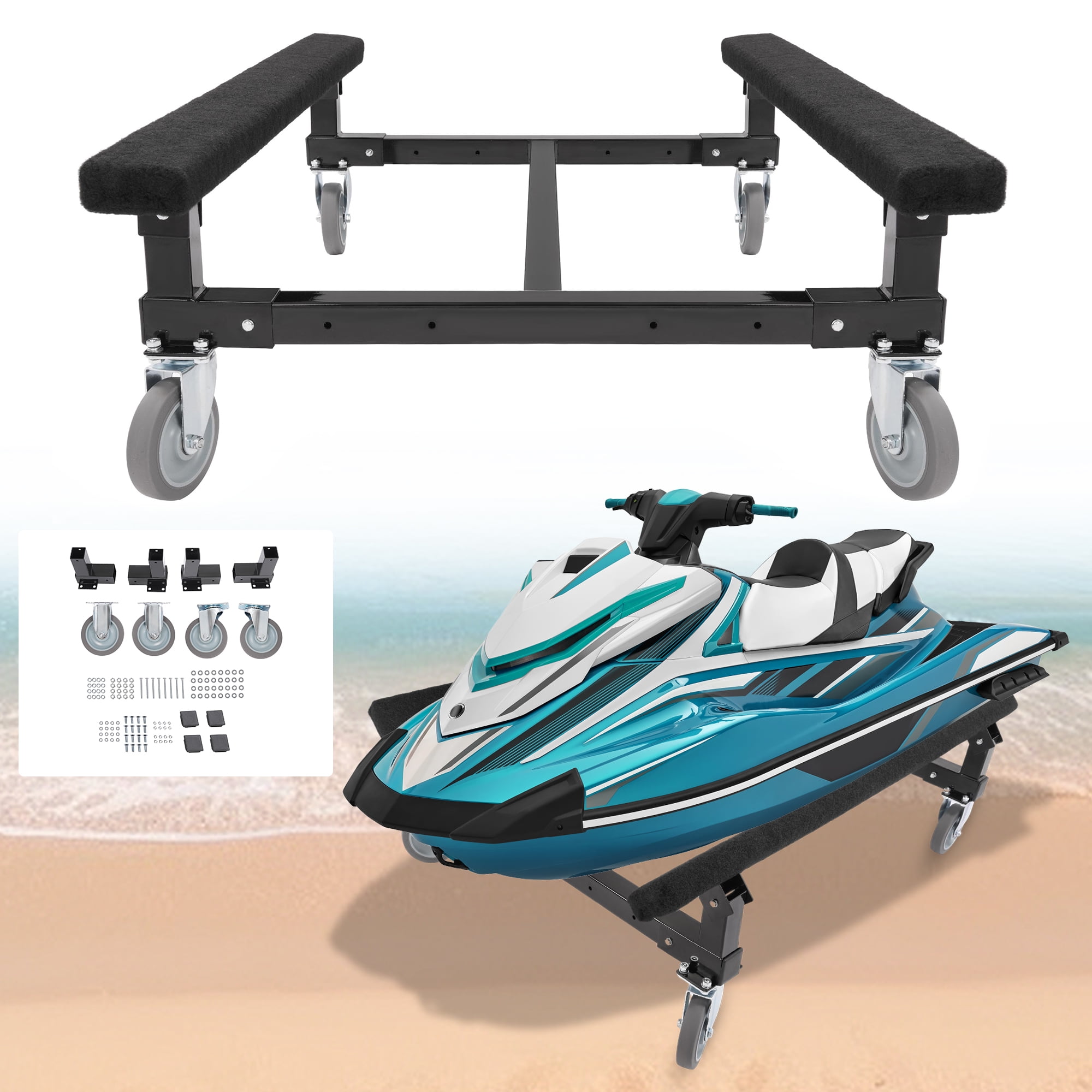 Kojem Watercraft PWC Dolly, Adjustable Boat Storage Trailer, with Four Casters & Two Brakes, Watercraft Cart for Ski Fishing Boat Sailboat ,Jet Ski Stand, 1000lbs