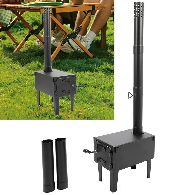 Lineslife Wood Burning Tent Stove With Glass Window - Portable Camping Heater & Cooktop