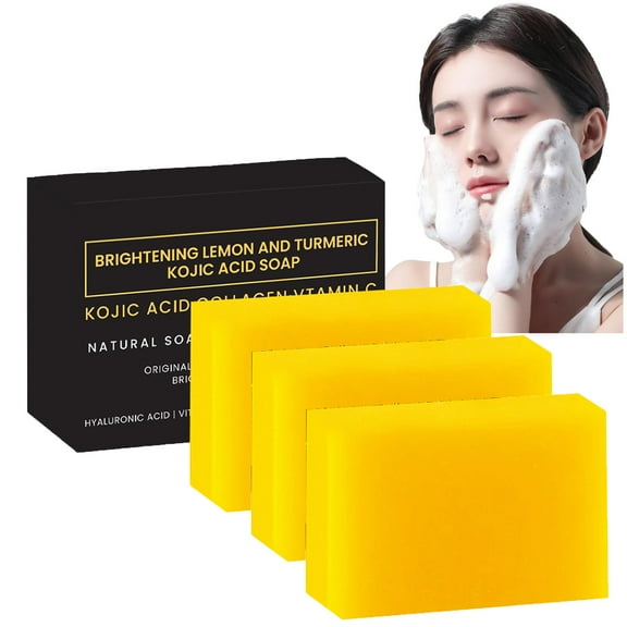 Kojic Acid Lemon Soap, Lemon Turmeric Kojic Acid Soap for Hyperpigmentation, Turmeric Soap for Dark Spots, Deep Cleansing Face Wash, Turmeric Soap Bar for Face and Body