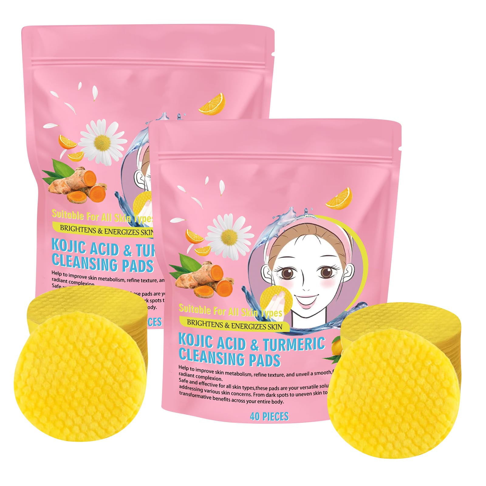Kojic Acid Turmeric Cleansing Pads All Skin, Unscented, Exfoliating, Glow up Acne Scars