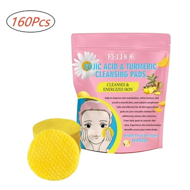 Kojic Acid Turmeric Cleansing Pads - All Skin,Unscented,Exfoliating,Glow up Acne ,Unclog Pores,Enriched Vitam1n C,Gentle & Non-Irritating for Face Body