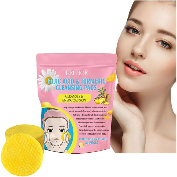 Kojic Acid Turmeric Cleansing Pads, Turmeric Cleansing Pads, Kojic Acid and Turmeric Cleansing Pads for Cleansing and Exfoliating, Balance Skin Oil & Water, Gentle & Non-Irritating for Face Body