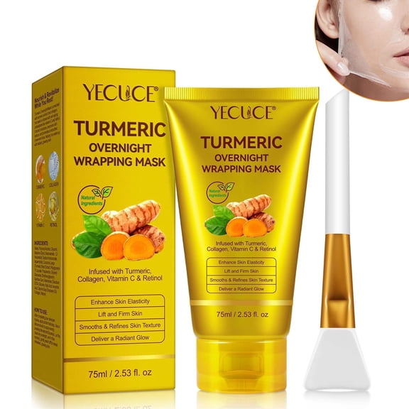 Kojic Acid Turmeric Overnight Wrapping Peel Off Mask for Lifting & Firming Face for All Skin Types - 2.53 Oz/75 ML