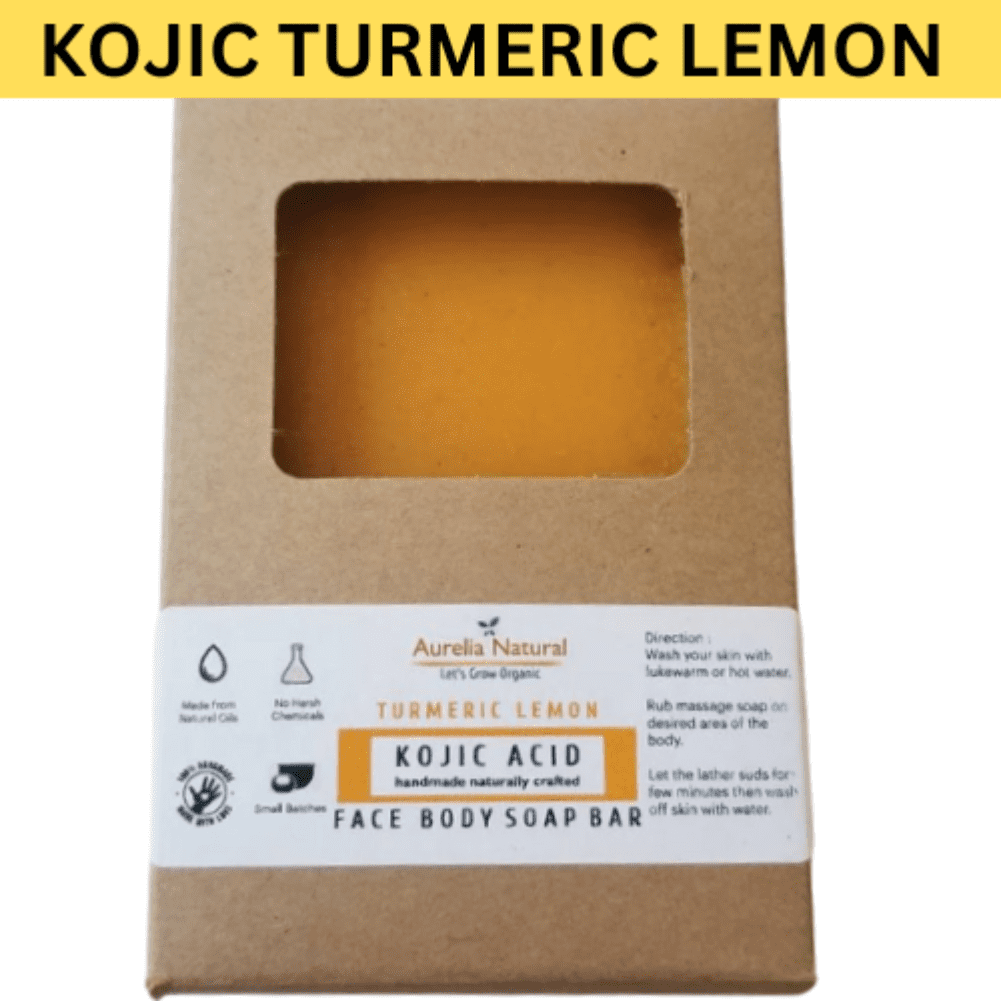 Aurelia Natural Kojic Acid Soap, Lightening and Hyperpigmentation, Lemon Turmeric, Handmade in