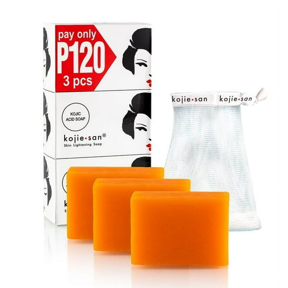 Kojie San Soap for All Skin Type Reduce Scars & Dark Spots 3 Bars 100g with Soap Net