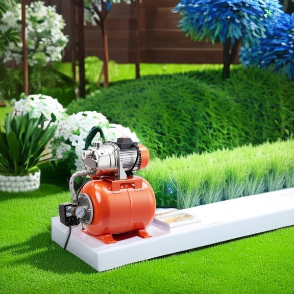 Kojooin 1.6HP Shallow Well Pump with Pressure Tank, Stainless Steel Irrigation Pump for Sprinkler System, Water Transfer Pump 115v, Electric Utility Pump for Garden, Pool, Well, Irrigation