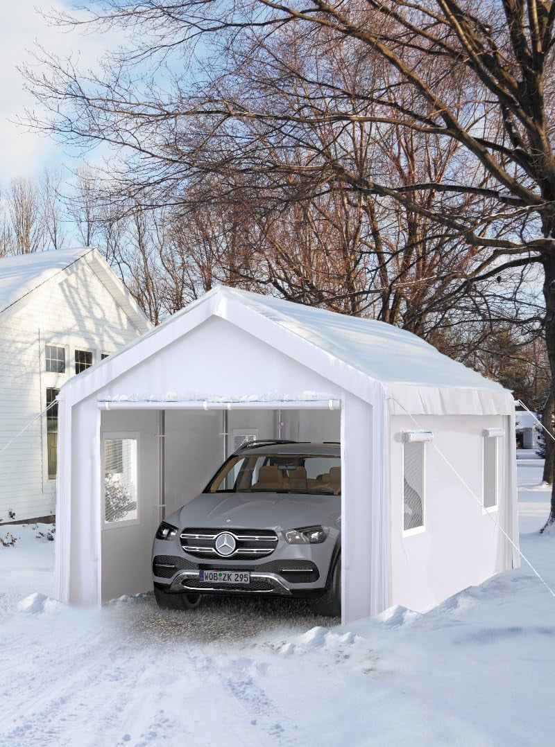 Kojooin 10' x 20' Heavy-Duty Carport, Portable Garage, 180g PE Waterproof Canopy and 8 x 1.0 mm Poles for Full-Size Pickup Trucks, Boats, and SUVs - Gray