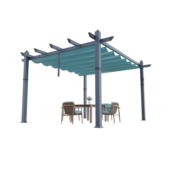 Kojooin 10x13 Ft Modern Aluminum Pergola, Outdoor Pergola with Adjustable Canopy, Stable 4-Sided Base, Aluminum Gazebos for Backyard, Deck, Lawn