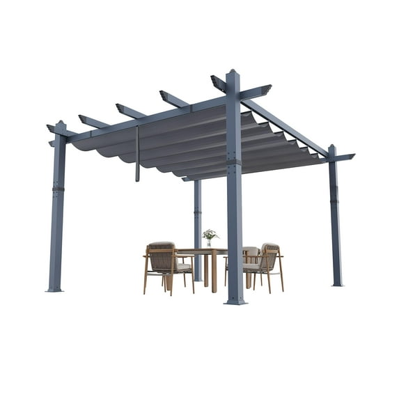 Kojooin 10x13 Ft Modern Aluminum Pergola, Outdoor Pergola with Adjustable Canopy, Stable 4-Sided Base, Aluminum Gazebos for Backyard, Deck, Lawn