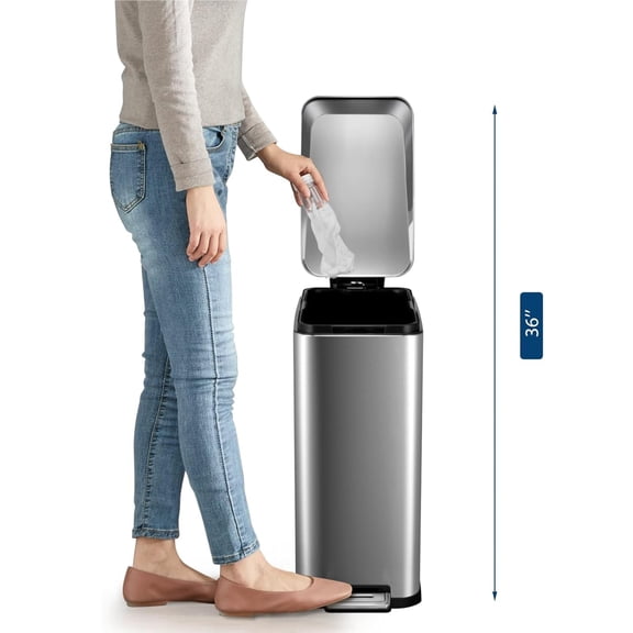 Kojooin 13 Gallon / 50L Slim Trash Can, Stainless Steel Kitchen Trash Can, Fingerprint-Proof Step Garbage Rubbish Bin with Removable Inner Bucket & Lid