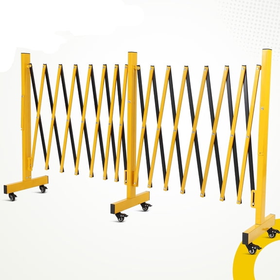 Kojooin 16-Foot Retractable Metal Barrier Gate with Wheels, Foldable Portable Safety Barrier, Retractable Traffic Fence, Suitable for Road Construction, Garages, Roads, and Outdoor Locations