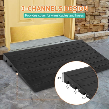 Kojooin 2.5" Rise Threshold Ramp Anti Slip Wheelchair Rubber Curb Ramp, 2500LBS Weight Capacity, Heavy Duty Car Ramps for Wheelchairs, Cars, Sidewalk